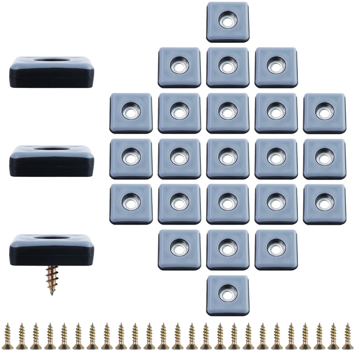 glijders 26 stuks, teflon glijders om te schroeven, meubelglijders voor zware meubels, vierkant, meubelglijders met roestvrijstalen schroeven, voor meubels, stoel, stoelpoten (25 x 25 mm)