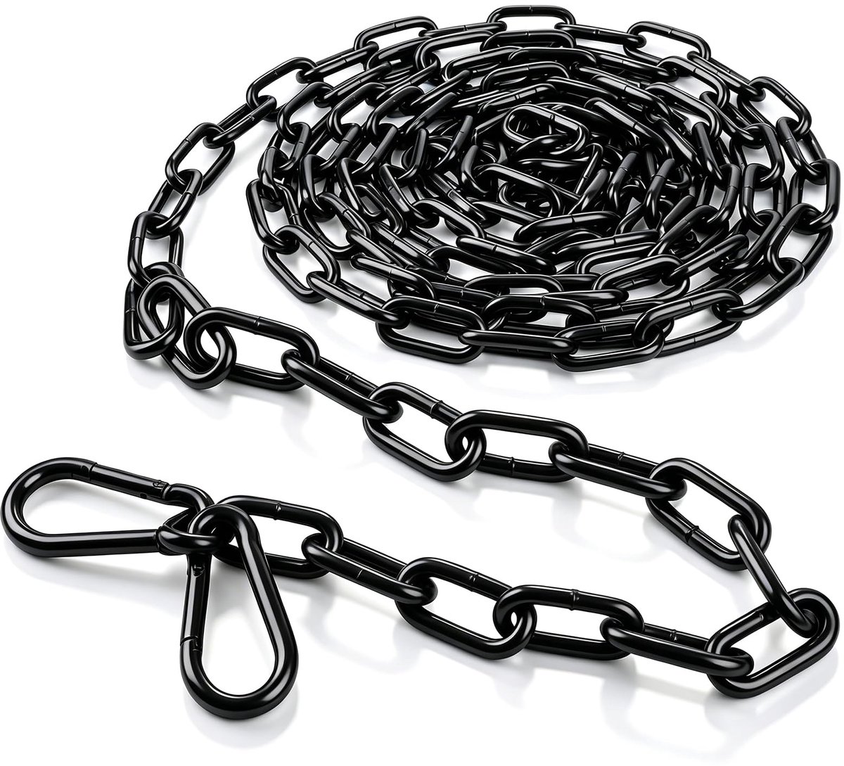 Ketting per meter, 5 m ketting, zwart, 3 mm stalen ketting, metaal, ronde stalen ketting, koolstofstaal, zwaar met karabijnhaak voor schommelketting, ketting, hangstoel, ankerketting