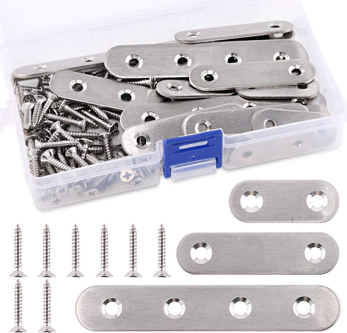 115pcs 3 maten roestvrij staal platte rechte beugels metalen plank ondersteuning beugels verbindende plaat met schroeven perfect voor het herstellen van reparatieplaten bevestigingsbeugel conne