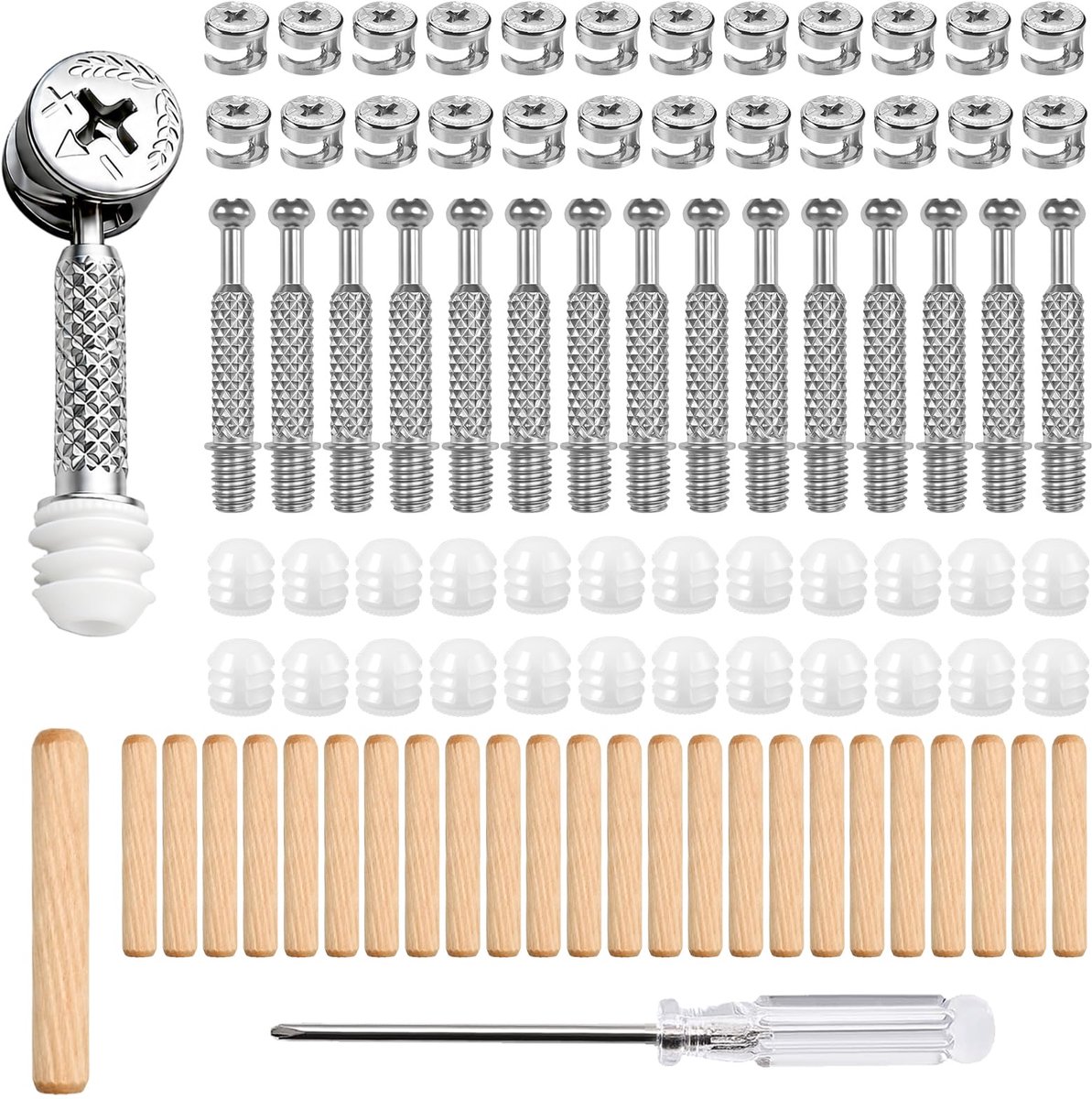 100 Stuks Excentrische Meubelverbindingen Set, 3-in-1 Meubelverbinding met Nokkenvergrendeling, Schroefverbindingen voor Meubels, Kasten, Hoofdeinden en Tafelbladen