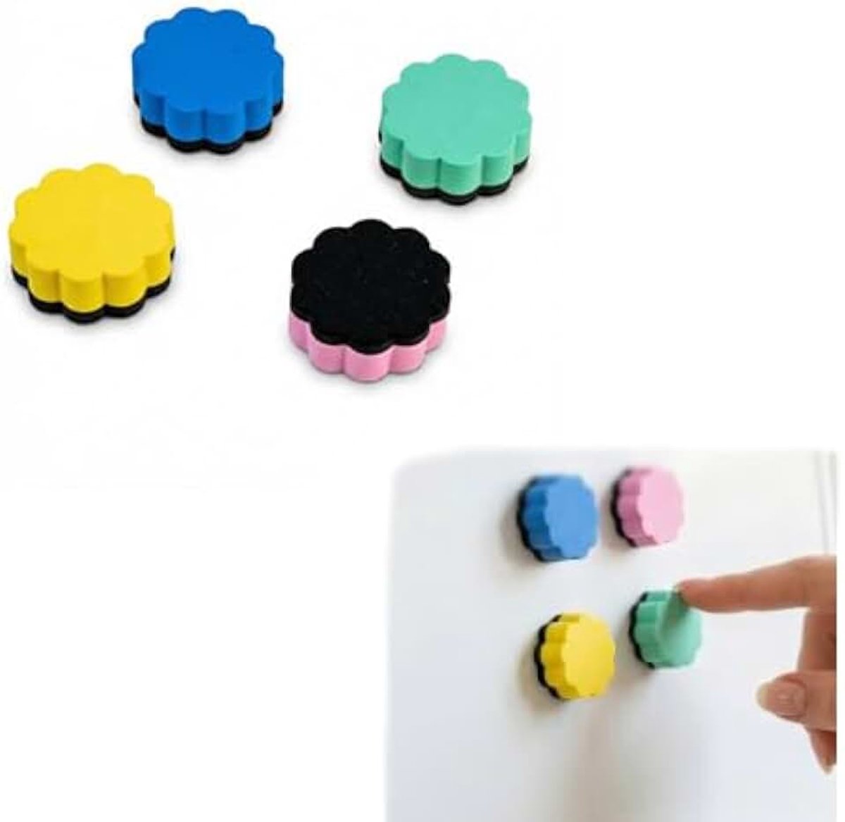 4 Pack Whiteboard Rubber, Magnetische Whiteboard Eraser 5x5x1,7cm, Droog Wit Board Gummen voor Kantoor, Klaslokaal, School, Thuis (Roze, Geel, Turkoois, Blauw)