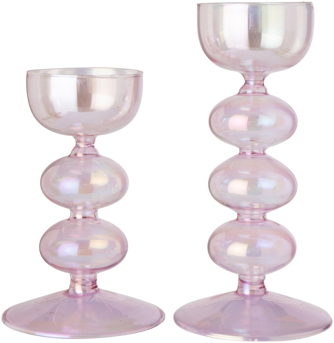 J-Line theelichthouder Pareleffect - glas - lichtroze - 2 stuks