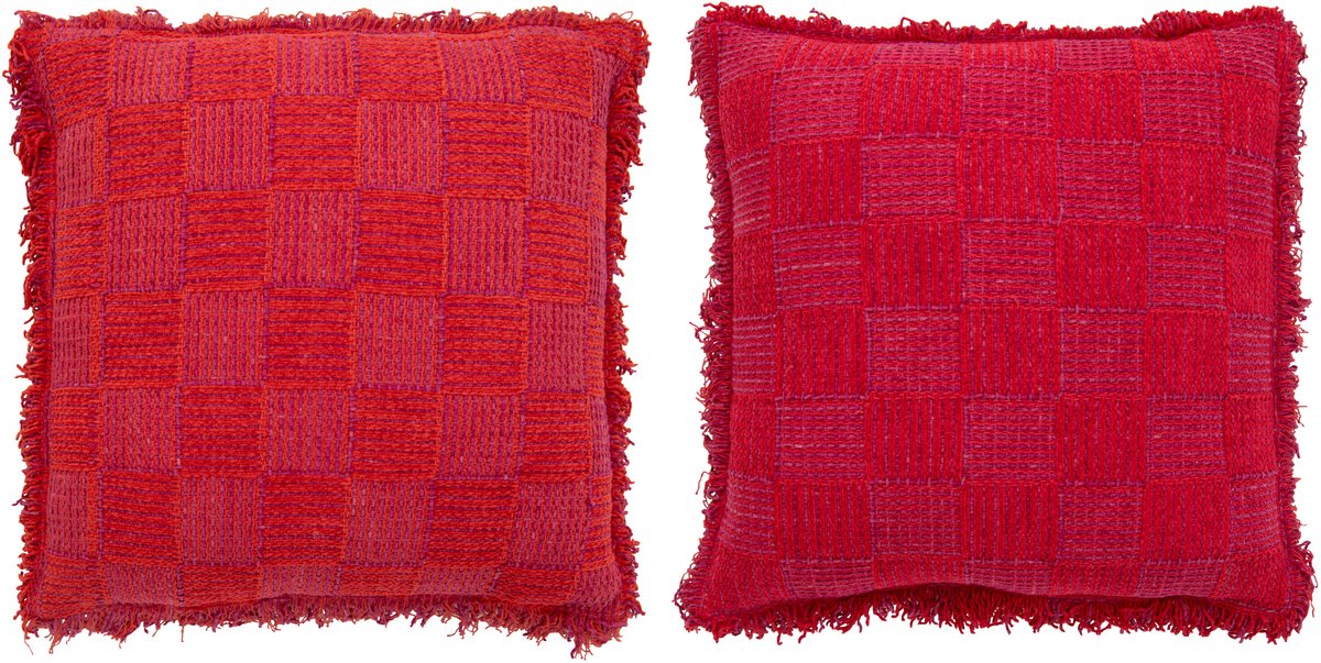J-Line kussen Geribbeld - katoen - fuchsia - 2 stuks