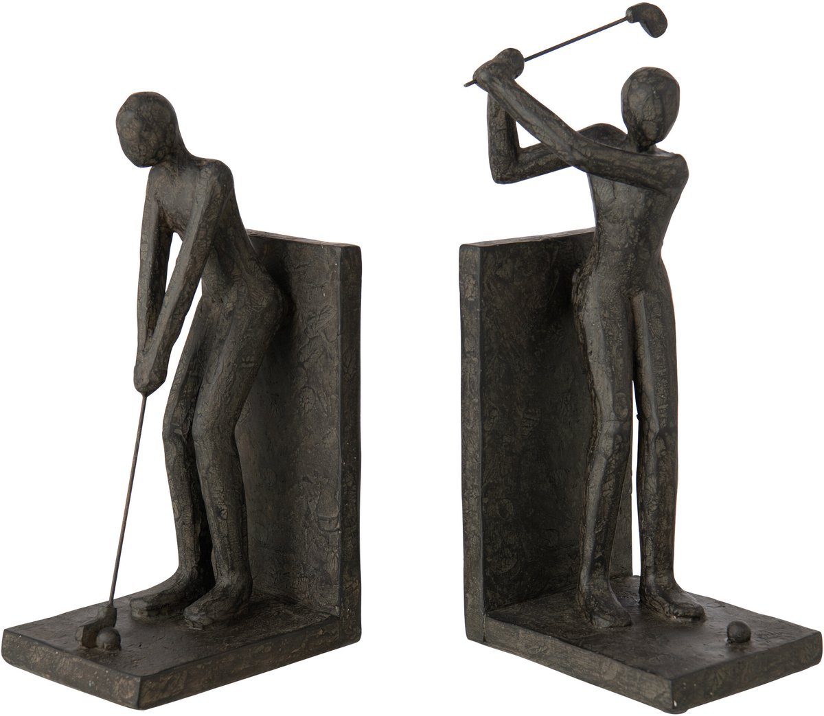J-Line Boekensteunen golfer - hars - zwart - set van 2
