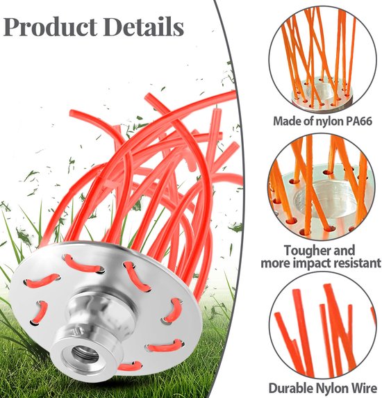 2-in-1 onkruidborstel, bosmaaier, onkruidborstel voor bosmaaier, incl. 32 stuks nylon draad, voegenborstel, onkruidtrimmerkop, voor bosmaaier van aluminium (vanaf 1,4 pk) — afbeelding 2