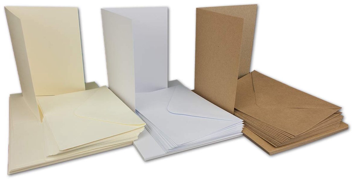 Kaarten mengset DIN lang & vierkant inclusief enveloppen recycling uitnodigingskaarten in natuurlijk bruin 3 x 20 Sets Wit - crème - kracht A6 / C6