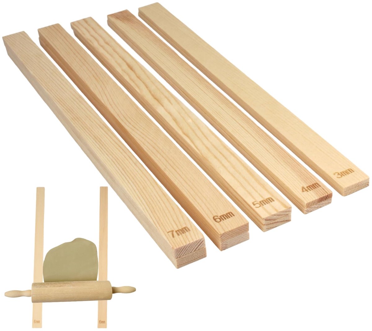 10 Stks 5 Diktes Aardewerk Houten Rolling Pin Guide Sticks, Klei Gids, Guía Rodillo de Madera Guías, Geleidingsstaven voor Rodillo, voor Keramiek en Doe-het-zelf Creaties Aardewerk Polymeer Klei Dikte