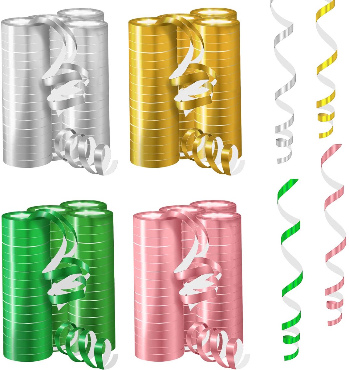 Metallic slingers, 4 kleuren, papieren decoraties, spiraalhangers, ornamenten, spiralen, decoratie, verjaardag, slingers voor bruiloft, feestdecoratie