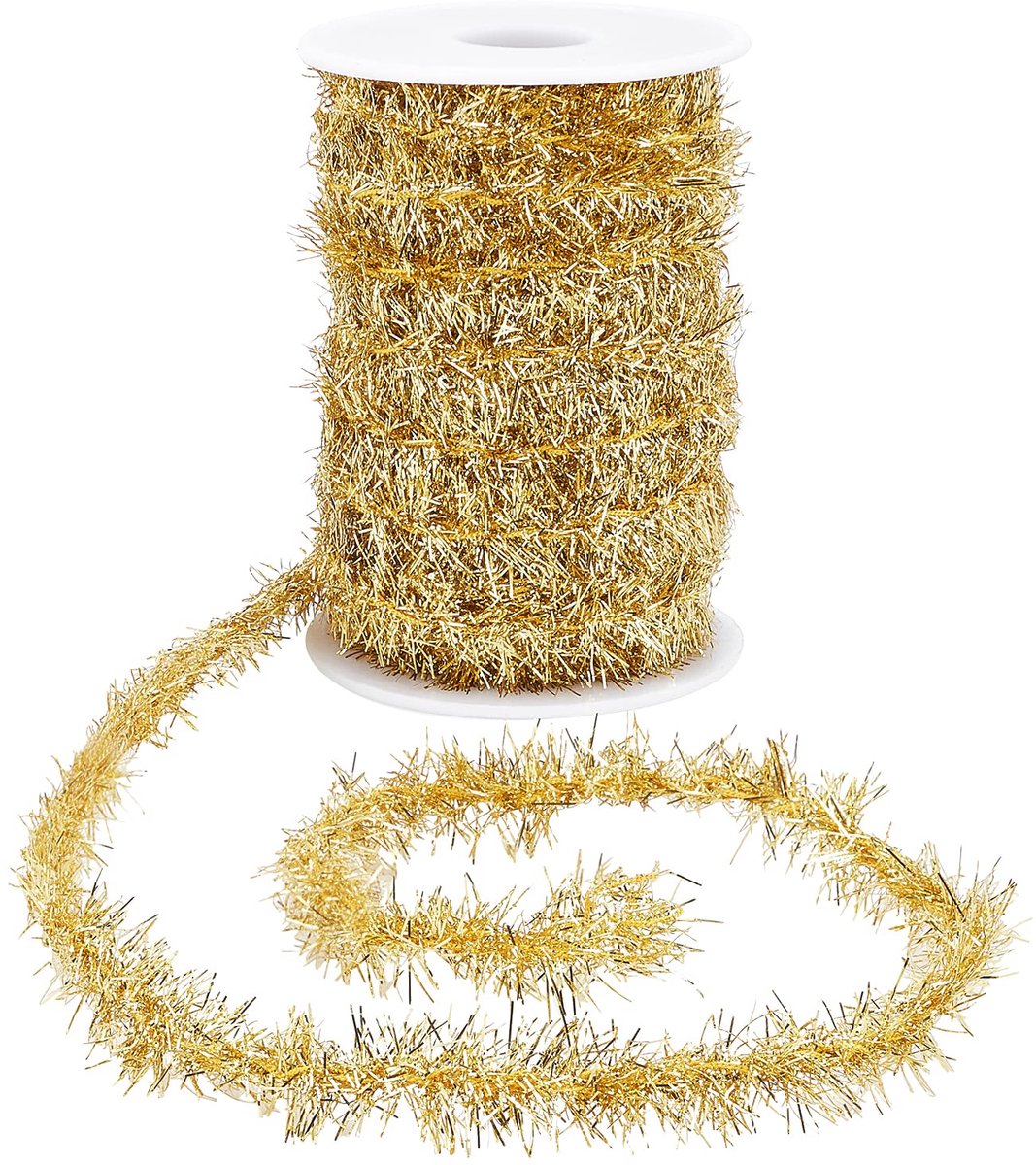 PandaHall 18,2 m gouden lametta-slinger, kerstslinger, dunne glitter, lametta, metallic, vakantie, lametta, slinger, decoratie voor kerstboom, verjaardagsfeest, bruiloft, decoraties, accessoires