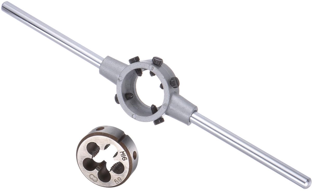 Stock Handgreep Set, M16x2 Draadmatrijs & Past op 38mm OD / M12-M16 Die Moersleutel Gereedschapsset - (Toepassingen: voor Draadbewerking Reparatie), 1-Set