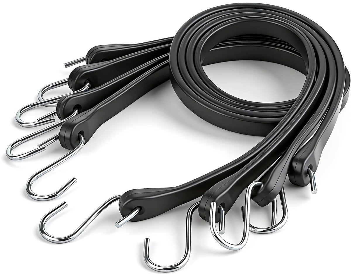 Rubberset, 104 cm, zwarte expander EPDM-spanrubbers met S-haken, 4 stuks