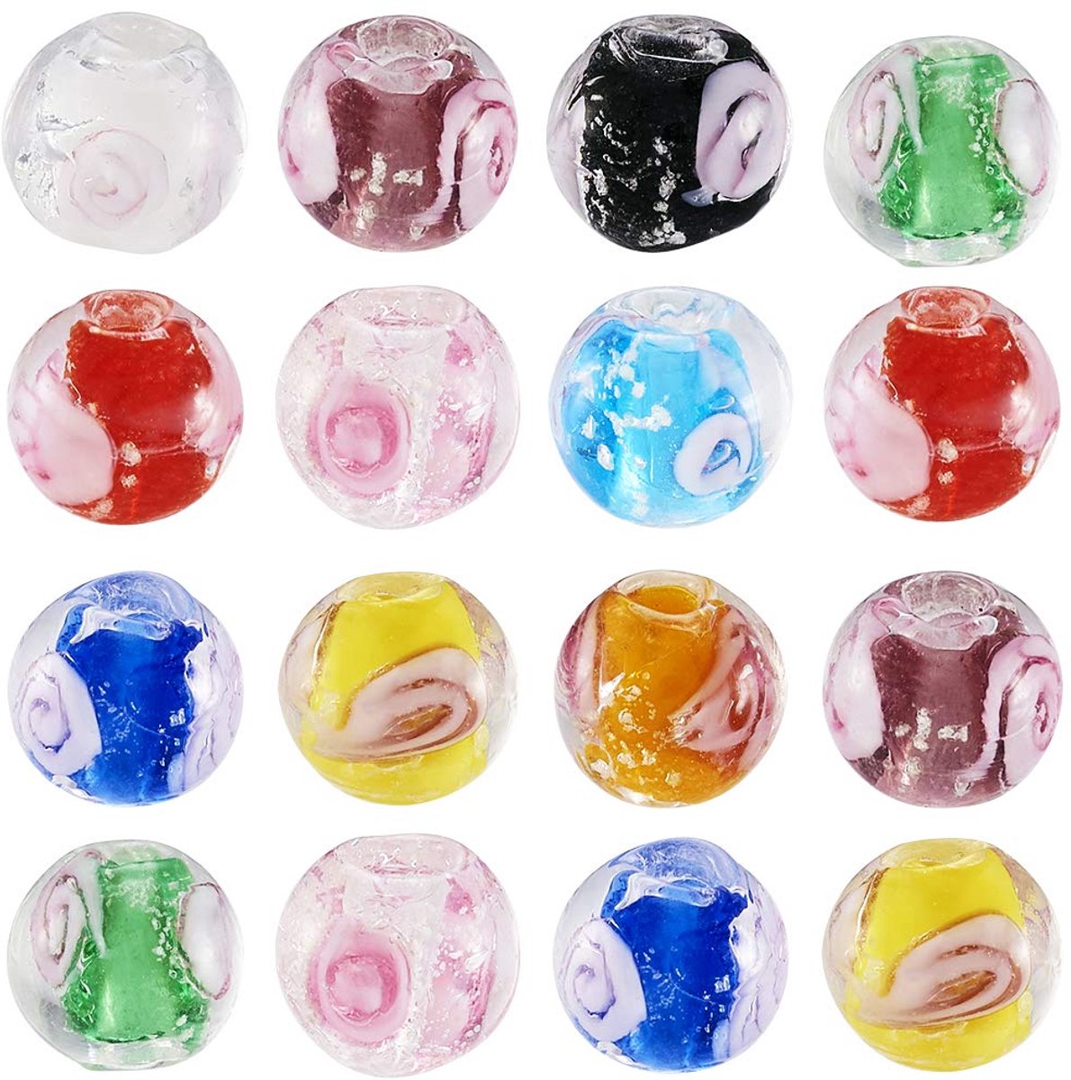 100 stuks ronde lampwork glazen kralen 8 mm lichtgevende handgemaakte losse kralen met bloem, gemengde kleuren, voor het maken van sieraden