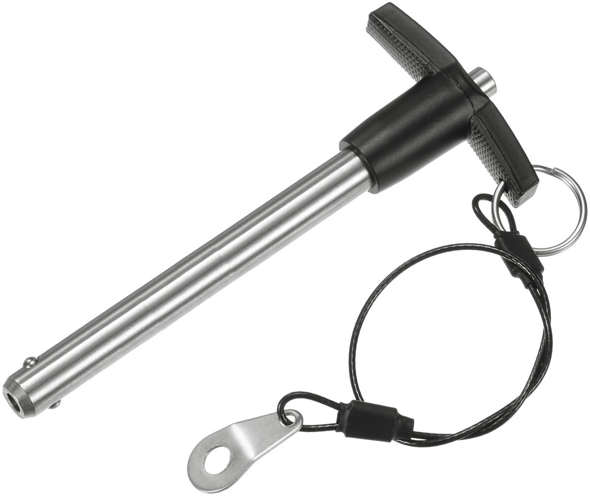 METERXITY T-vormige vergrendelingspen 25/64 inch [10 mm] diameter 3-5/32 [80 mm] lengte snelsluitpennen met drukknop en veiligheidskabel [roestvrij staal 304]