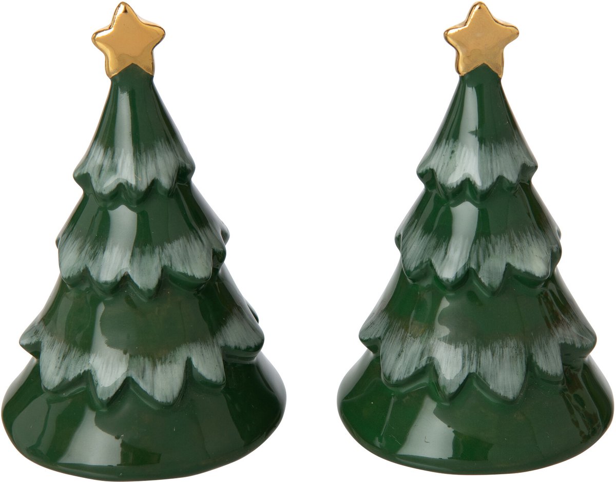 J-Line Peper-en-zoutstel kerstboom - steengoed - donkergroen