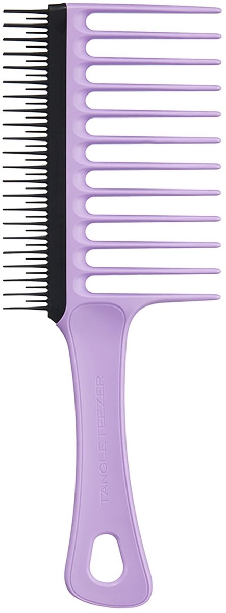 Teezer Wide Tooth Comb - ideaal voor 3C-4C krullend kroeshaar - Lange tanden ontklitten en reduceren breuken - Korte flexibele tanden verwijderen uitgevallen haar - krullen - Lila & Zwart