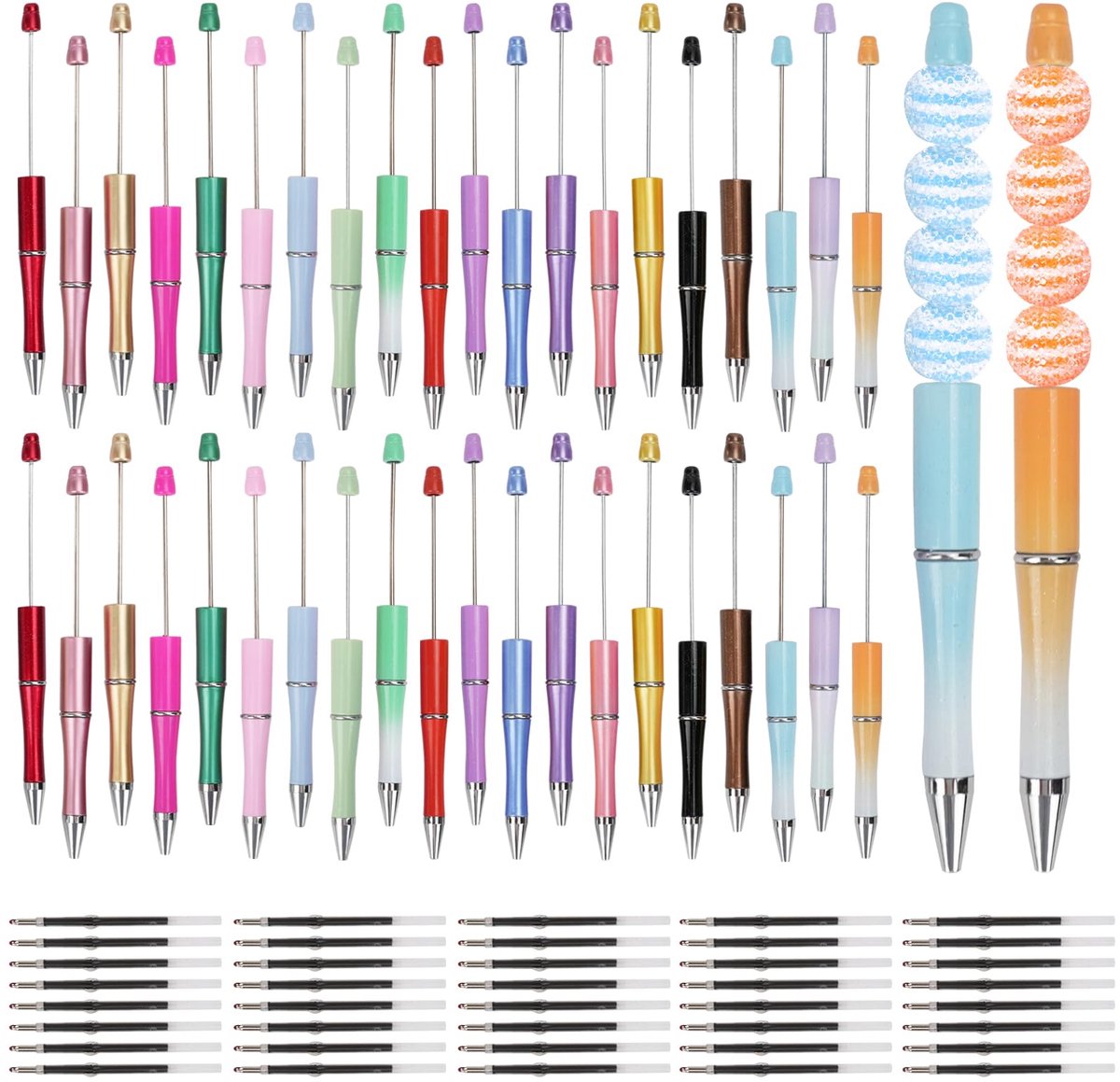 Balpen, parelstiften, kunststof, doe-het-zelf parelbalpen met 40 navullingen, kleurrijke balpen met kralen, creatieve knutselstiften voor kantoor, school, cadeau