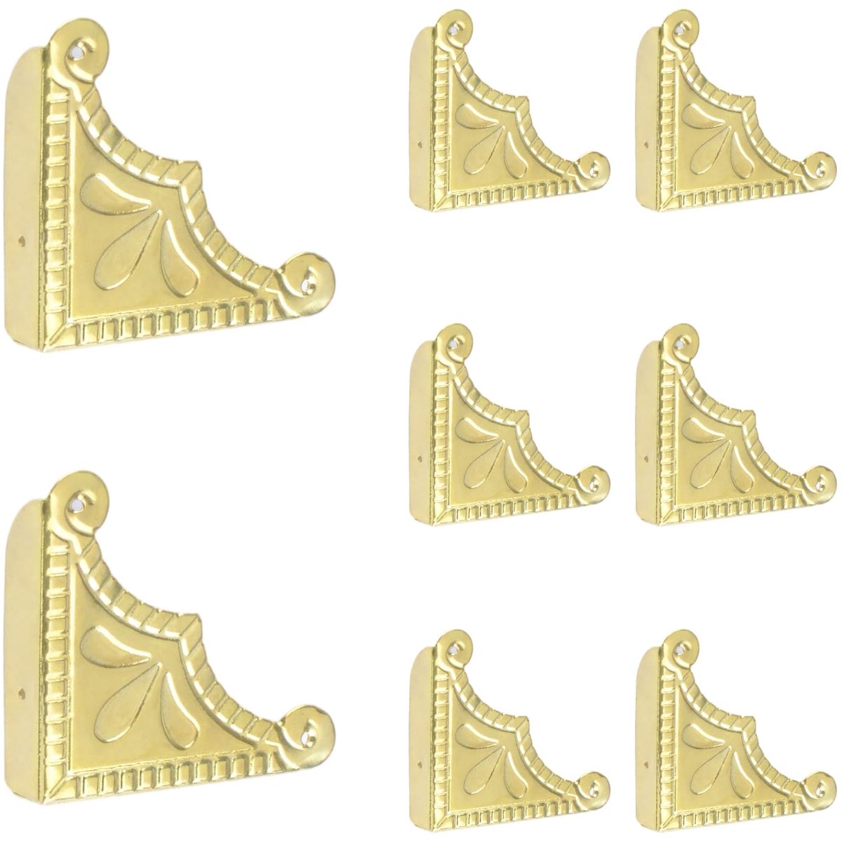 Hoekbeschermer, 8 stuks beschermhoek, messing decoratieve randen en hoeken, driehoekig gesneden, veiligheidsbeschermers voor kast, tafel, bureau, houten doos, meubelhoek (goud)