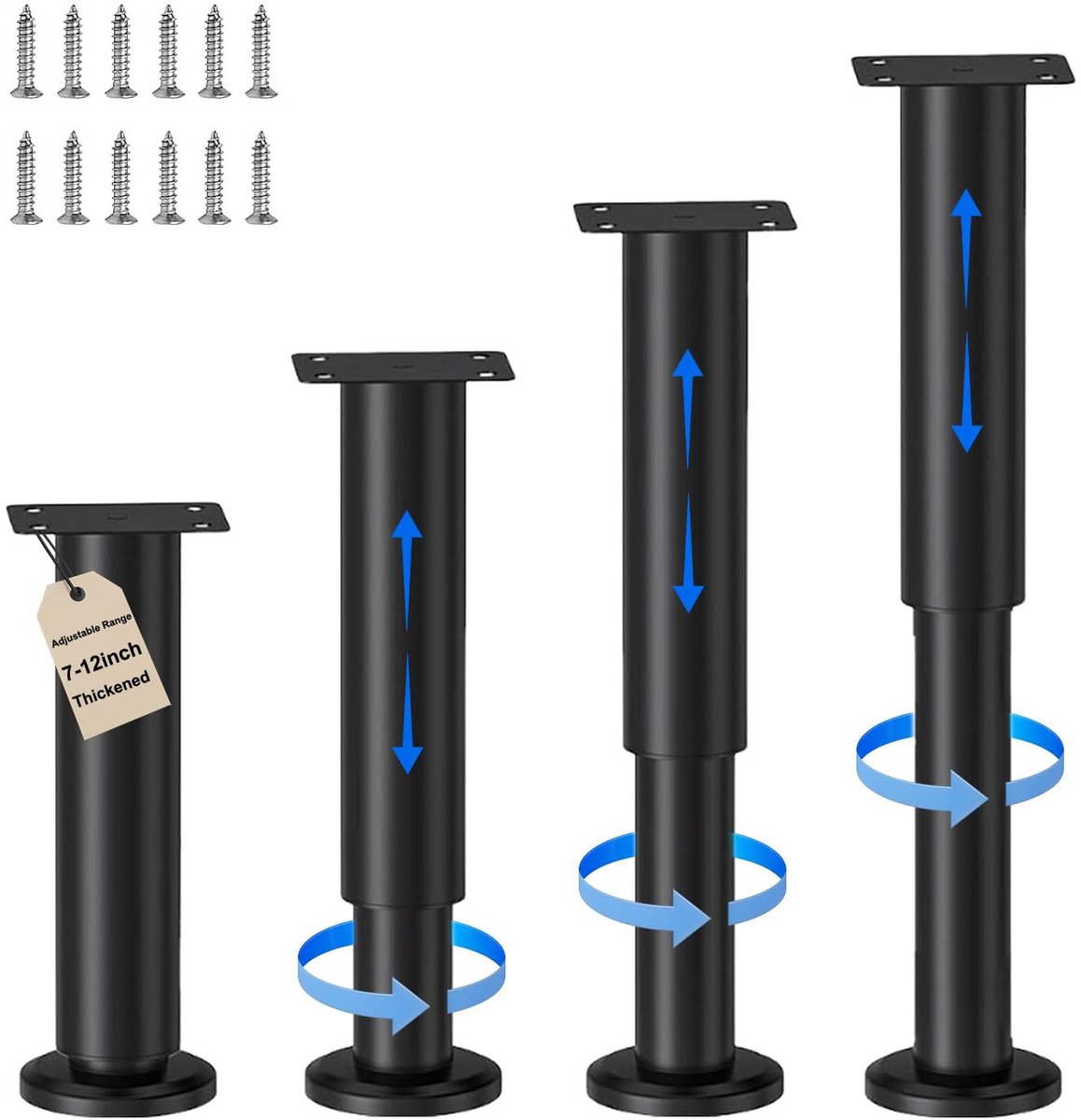 Bedpoten, 18-31 cm meubelpoot, metalen meubelsteunpoten, zwaar belastbare bedframe lattensteunpoot voor bureau/bed/bank/tafel/kasten (18-31 cm)