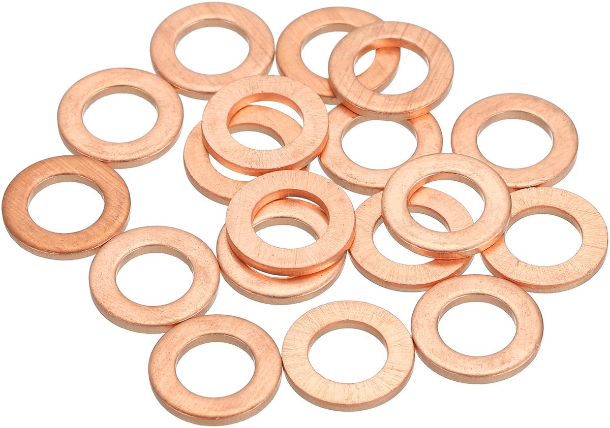 28 stuks platte schijven, M8, koperen afdichtringen, knijpschijven, set assortiment, 8 mm binnendiameter 14 mm, buitendiameter 1 5 mm dik, voor schroeven, machinereparatie