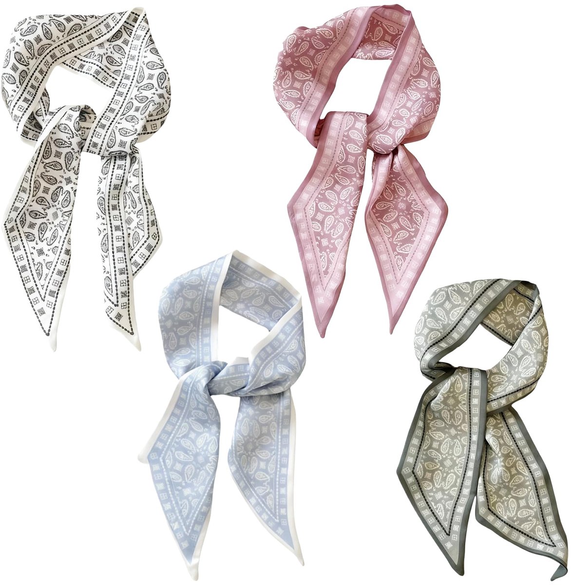 Set van 4 damesbandana's, haarsjaal, elegant, satijnen haardoek, zachte halsdoek, sjaal, veelzijdig voor haarsieraden, hoofddoek of accessoire voor dames