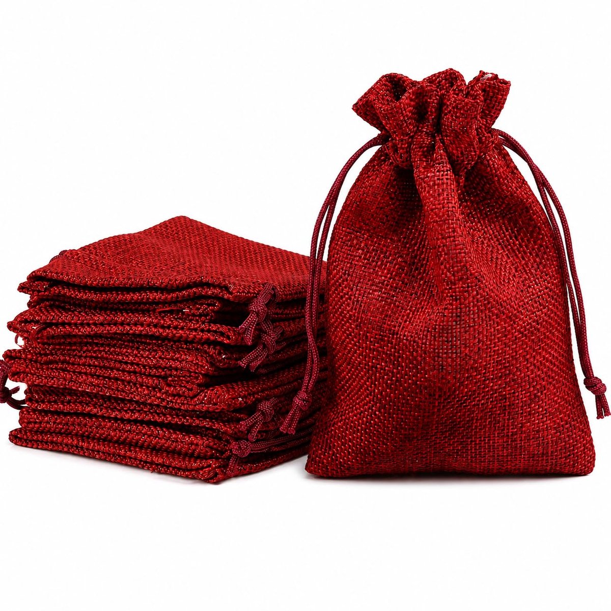 24 stuks geschenkzakjes, sieraden, parels, jute, zakken, linnen, bruiloftsdecoratie, Kerstmis, rood, 10 x 14 cm