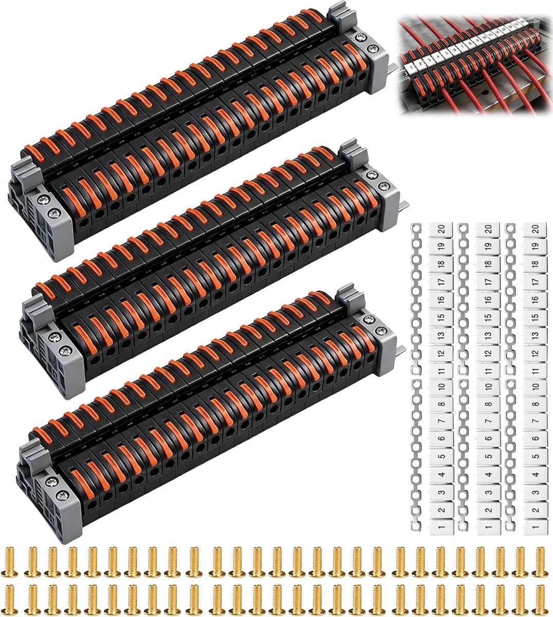 60 stuks serieklemmen hoedrail verbindingsklemmen, doorgangsklemmen hoedrail 0,08-4 mm² PCT-211 klinkklemmen insteekbaar klemlijsten elektro voor snelle bekabeling