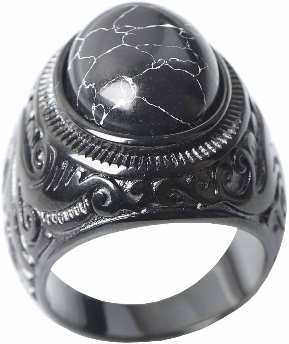 Herenring, roestvrij staal, vintage, gothic, zegelring, heren, zwart, retro, rock, sieraden, ring, staal, vintage, herenring