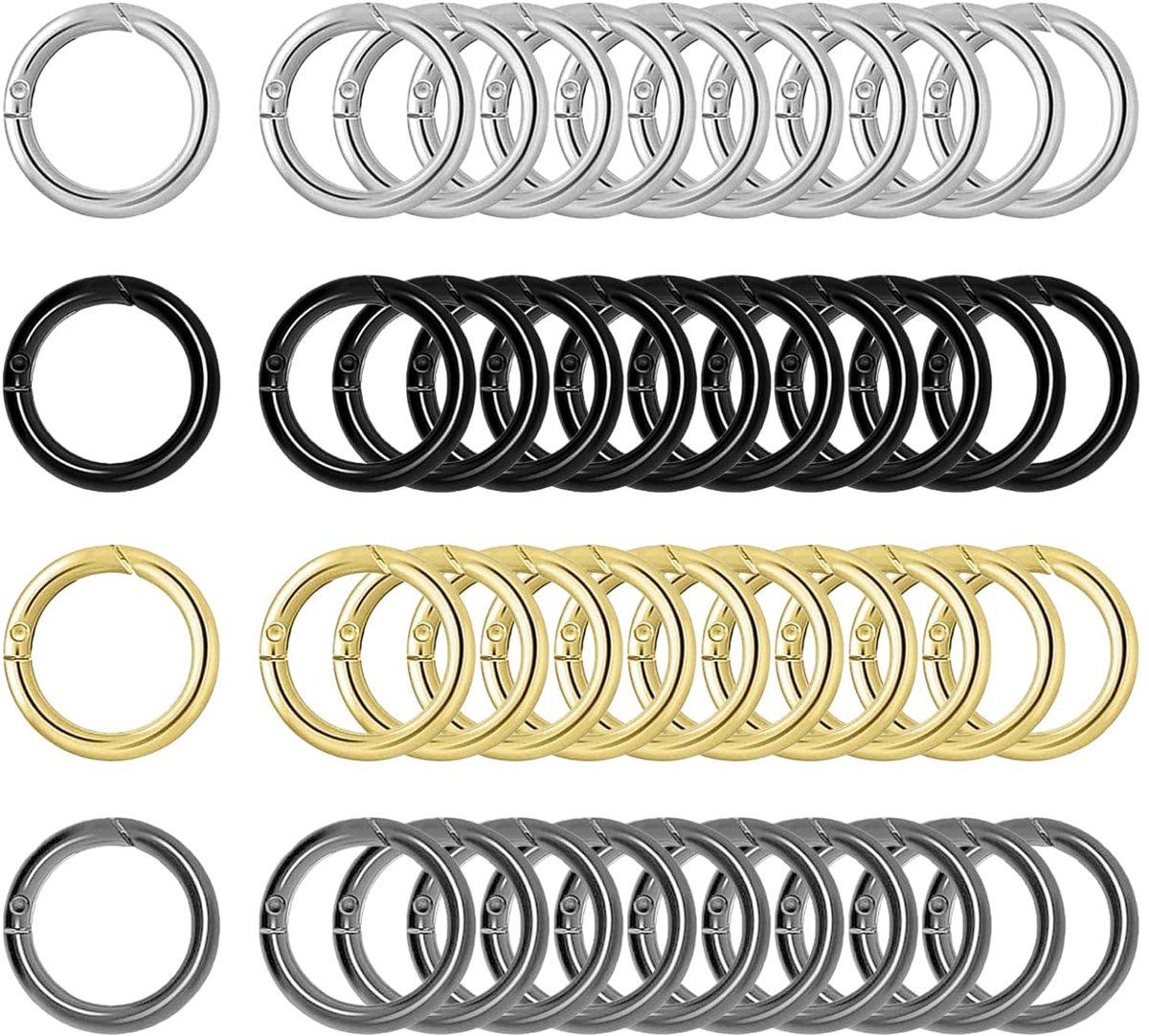 40 stuks ronde karabijnhaken, 25 mm, rond, karabijnhaken, ringen, sleutelring, klein, voor knutselwerk, doe-het-zelf sleutelhanger, accessoires voor sleutelhanger, portemonnee