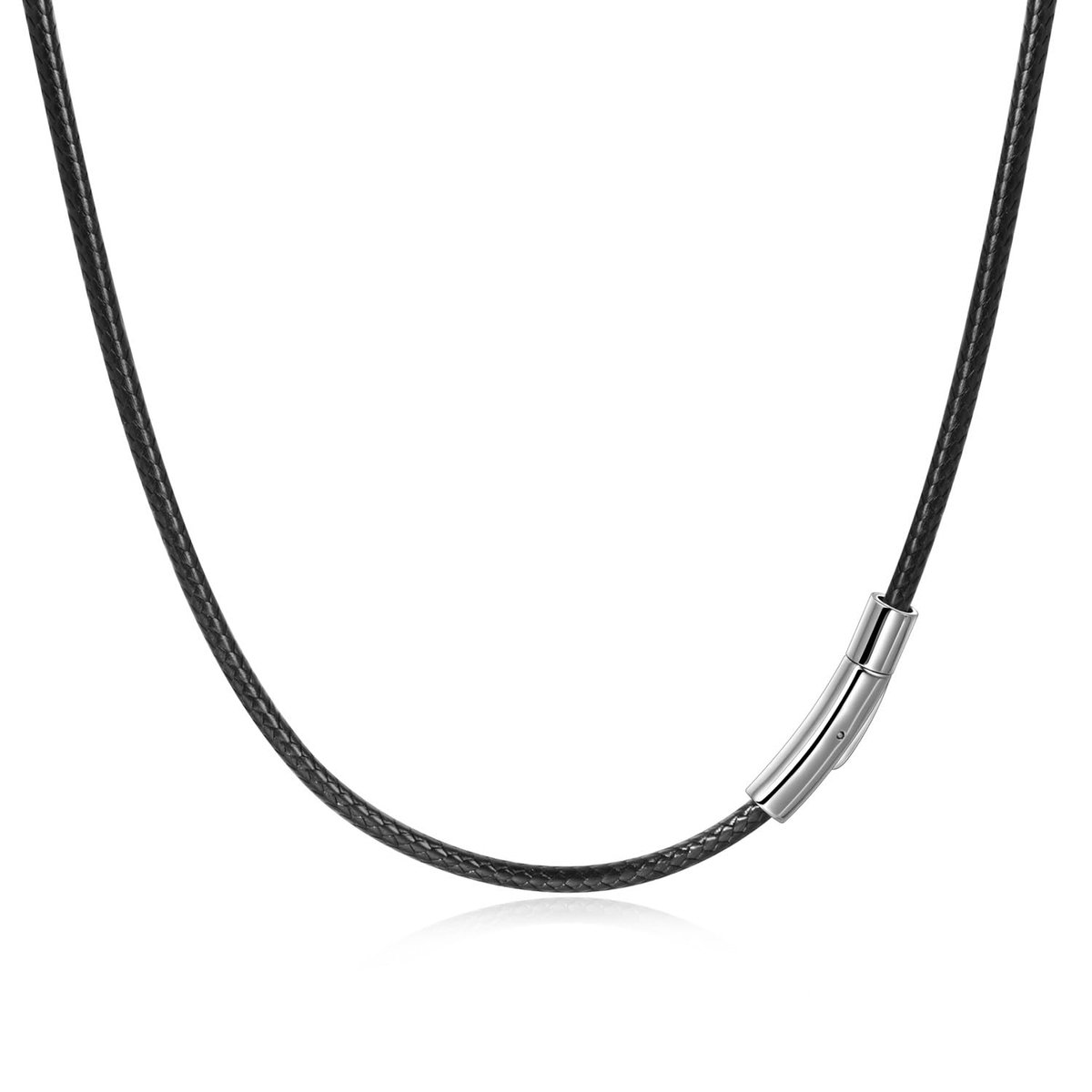 Lederen koord ketting 2/3mm Kunstleer Ketting Braid 316 Roestvrij Staal Sluiting 16/18/20/22/24/26/28 Inch Wax Lederen Ketting Waterdicht Zwart Koord Ketting voor Mannen en Vrouwen
