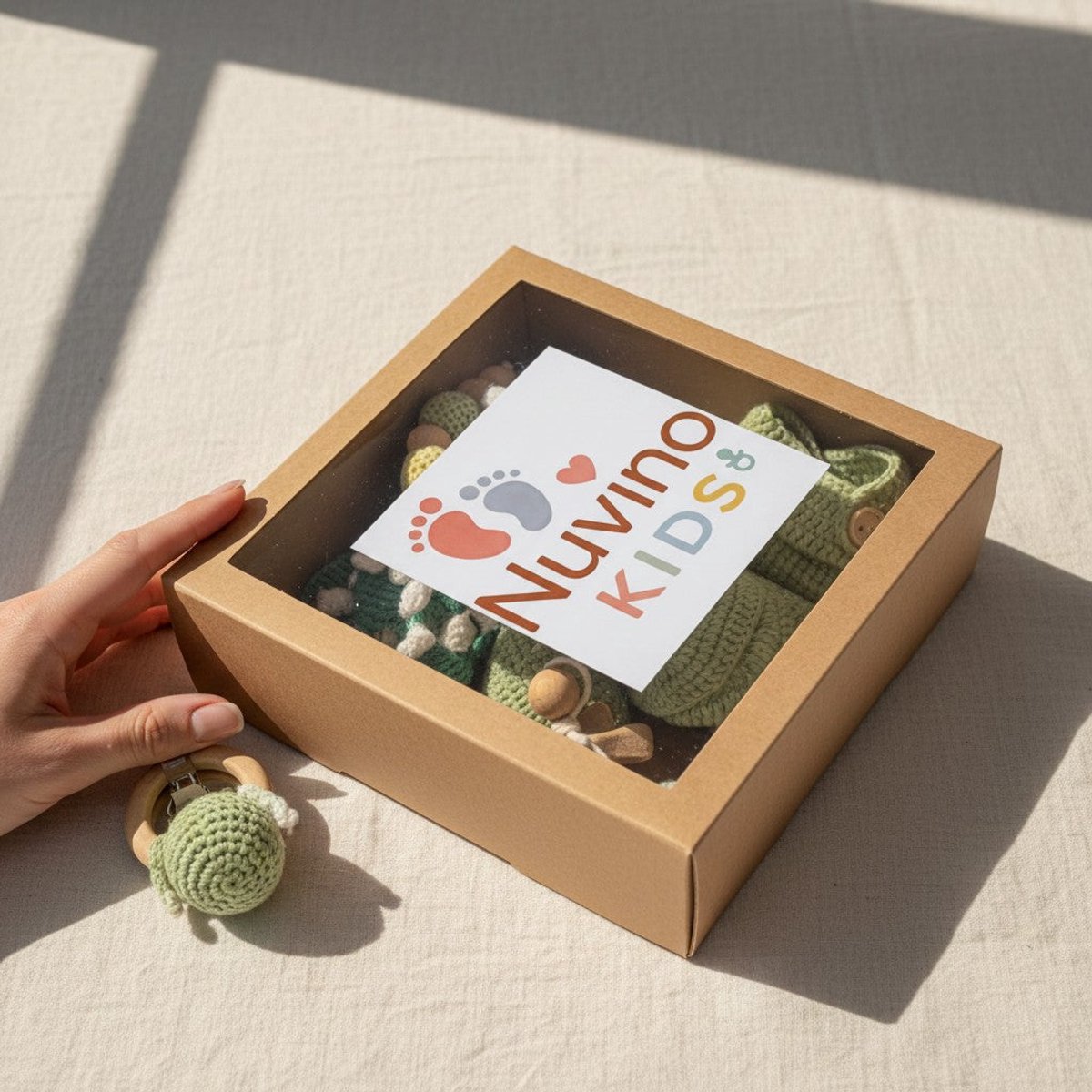 Nuvinokids® Kraamcadeau Jongen Dino - 6-delige Babyset 100% Katoen - Handgemaakt Geboortecadeau - Babyshower - BPA Vrij – foto 8