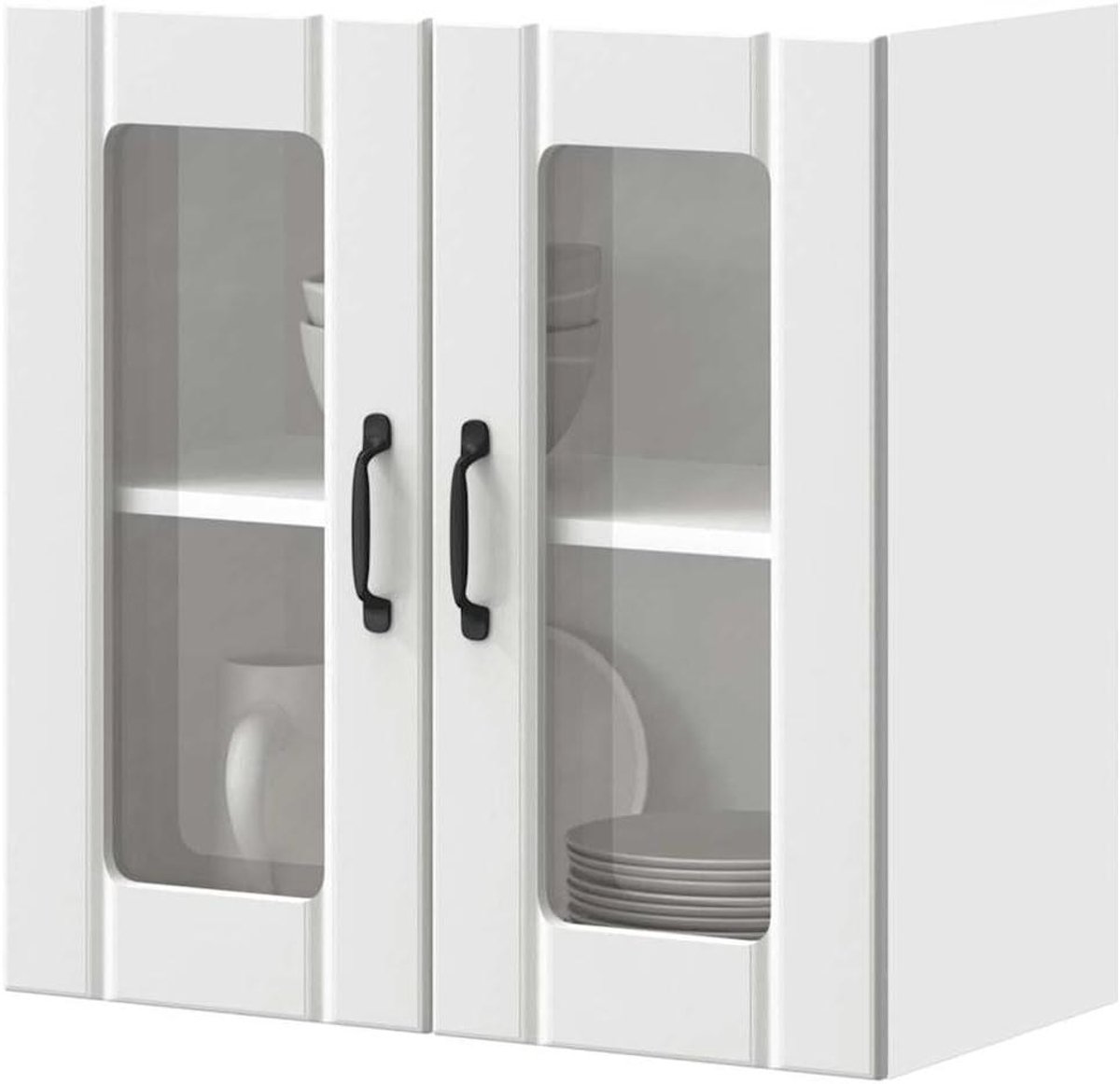 Keukenkastje - Wandkastje - Keuken Opbergen - Glazen Deuren - 60x31x60 cm - Wit