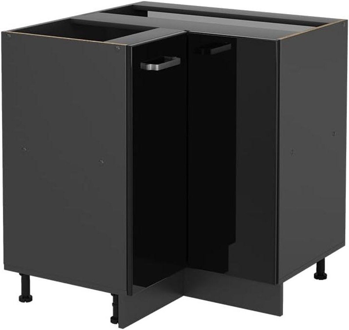Hoekkast Keuken - Onderkast Modulair - Keuken Opbergen - Verstelbare Voeten - 756 cm - Zwart Hoogglans