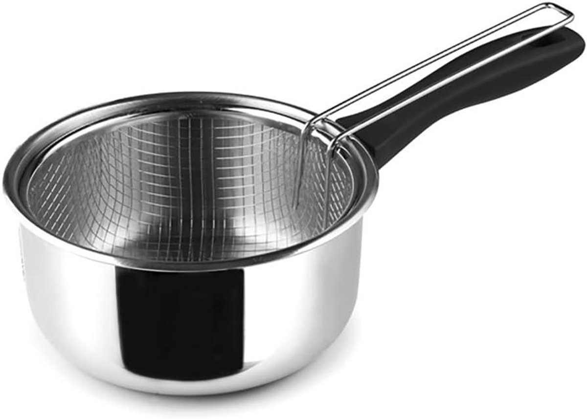 Steelpan met mand - Kookpan Frituurpan - Gerechten Bereiden - Inductie Geschikt - 18 cm - Zilverkleurig
