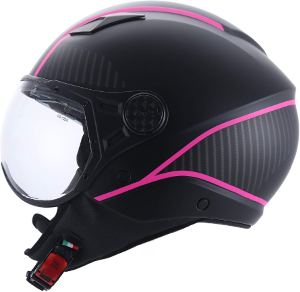 Vito Lavori Jethelm - Scooterhelm, Brommerhelm & Motorhelm - Geïntegreerd Zonnevizier - Pink Deco - Maat S