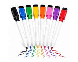 BlackBear Whiteboard Stiften - Whiteboard Markers - 8 Kleuren - Magnetische Whiteboard Marker met Wisser - Whiteboard Pennen - Set van 8 - Droog Uitwisbaar