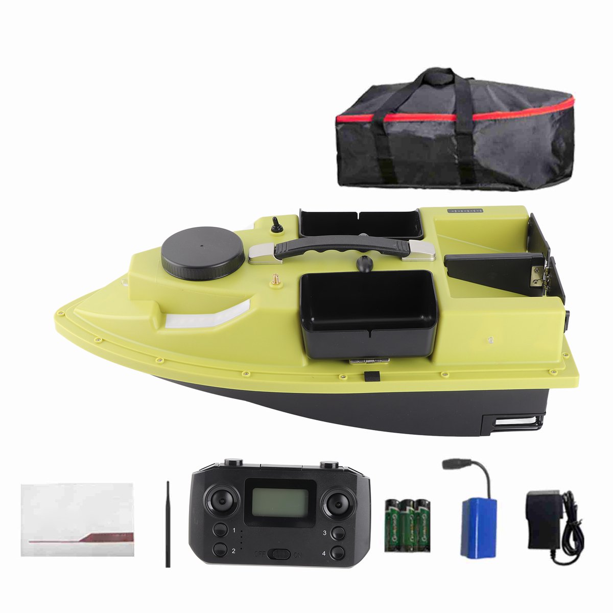 Voerboot – Aas- / visboot - Afstand bestuurbare boot - Karper voerboot - Verlichting – 500 meter bereik – Opbergtas – Karpervissen - Aasboot - Bestuurbare aasboot - Geel