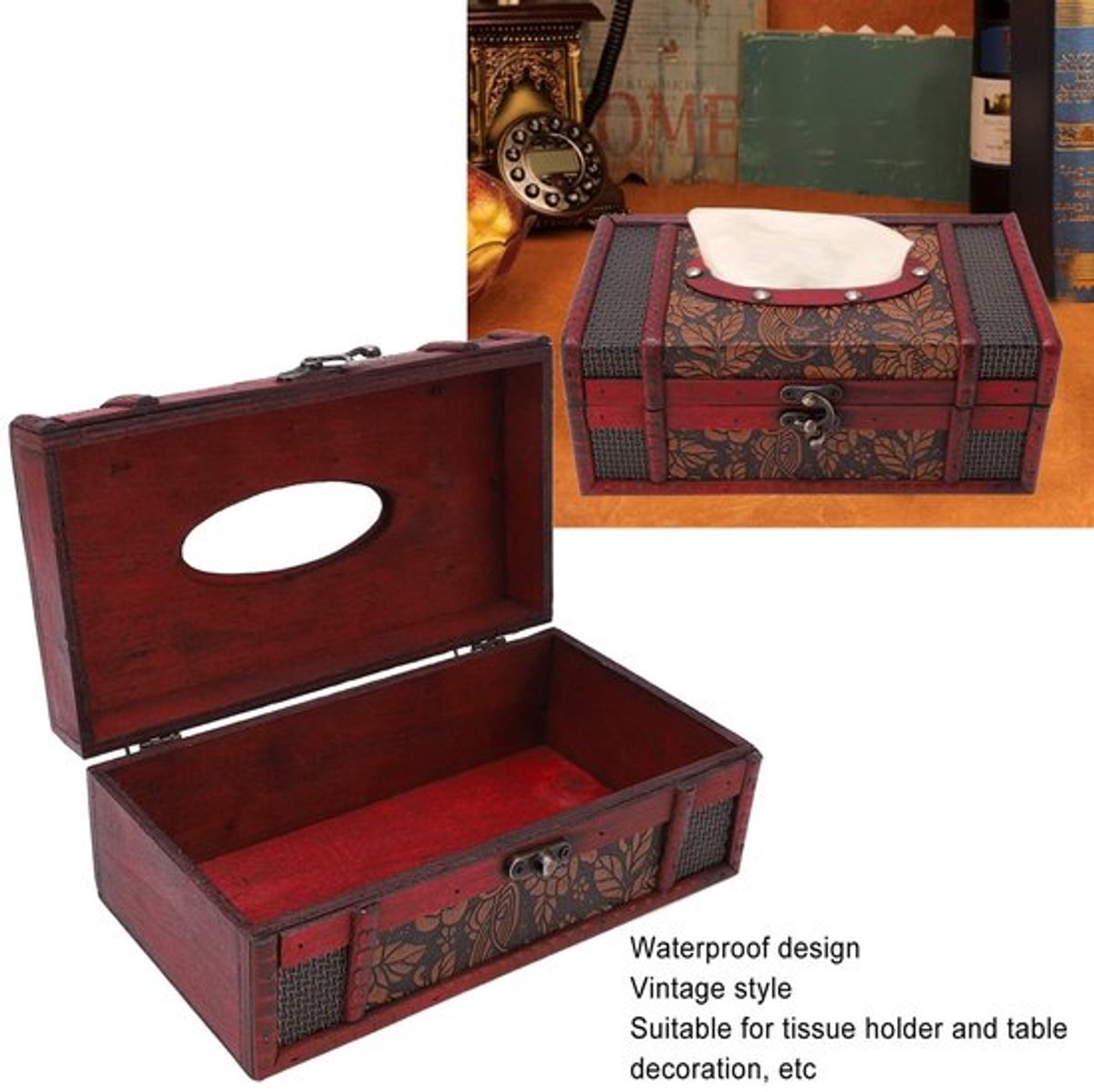 Tissue Doos Vintage Stijl - Houten Houder - Decoratieve Zakdoekjeshouder - Antieke Uitstraling - Rechthoekig - Handgeverfd Design