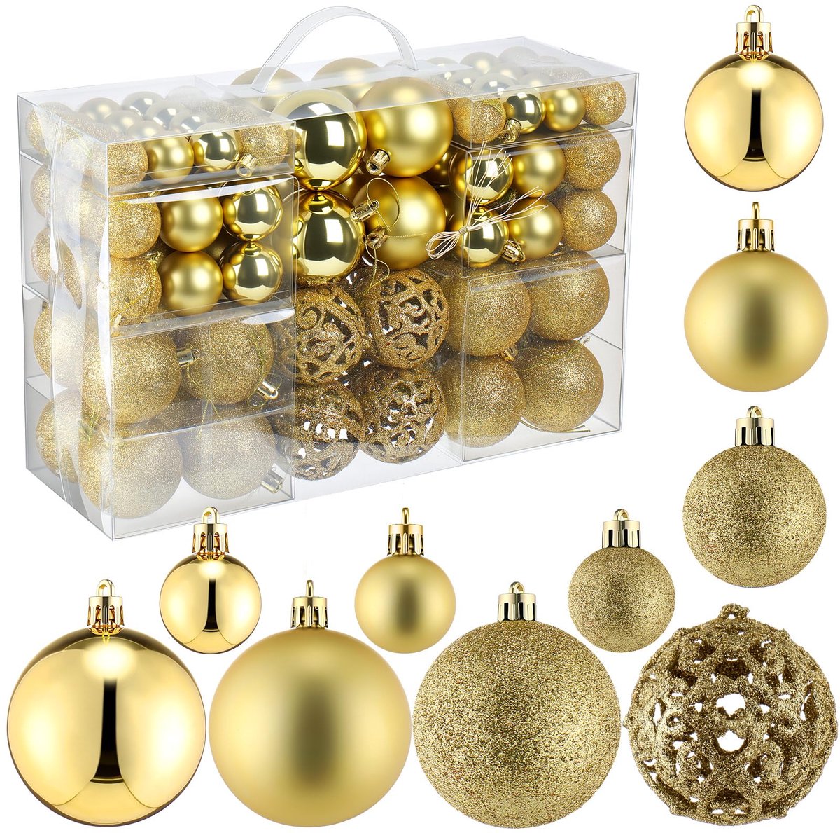 Set Van 100 Kerstballen, Hangende Versieringen, Kerstboomversiering, Geschikt Voor Kerstboomversiering (Goud).