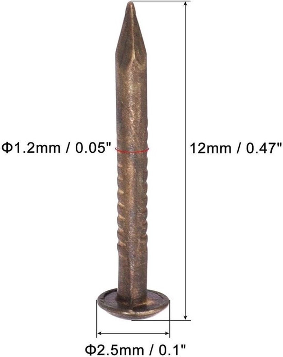 200 Stuks Koperen Nagels voor Houtbewerking - Spijkers Assortiment voor Muurbevestiging - Paneelpinnen voor Foto's, Spiegels en Meubels - 1,2mmx12mm