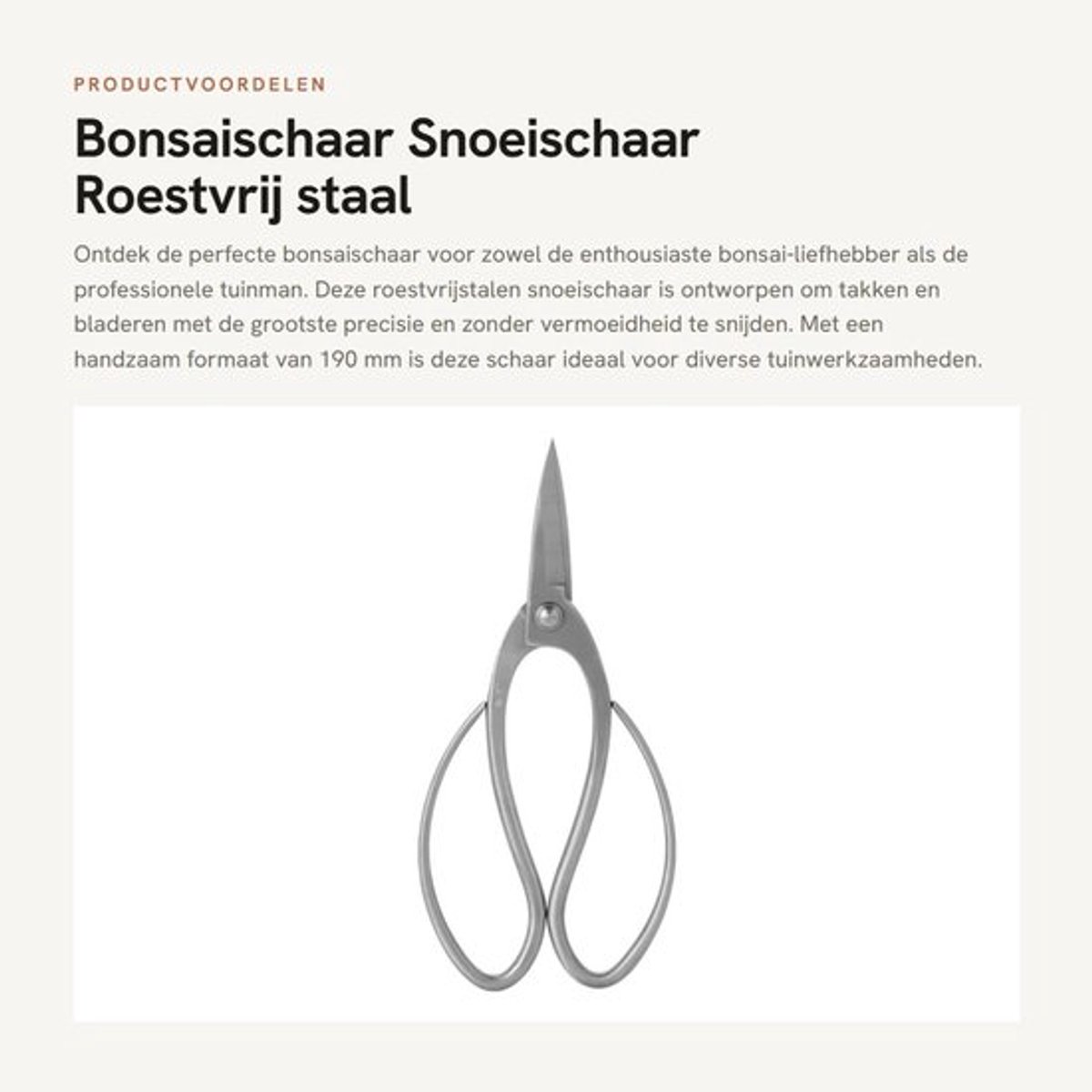 Bonsaischaar Roestvrij Staal - Snoeischaar - Tuin - Takken - Bloemen - 190mm lengte - Lichtgewicht 175g