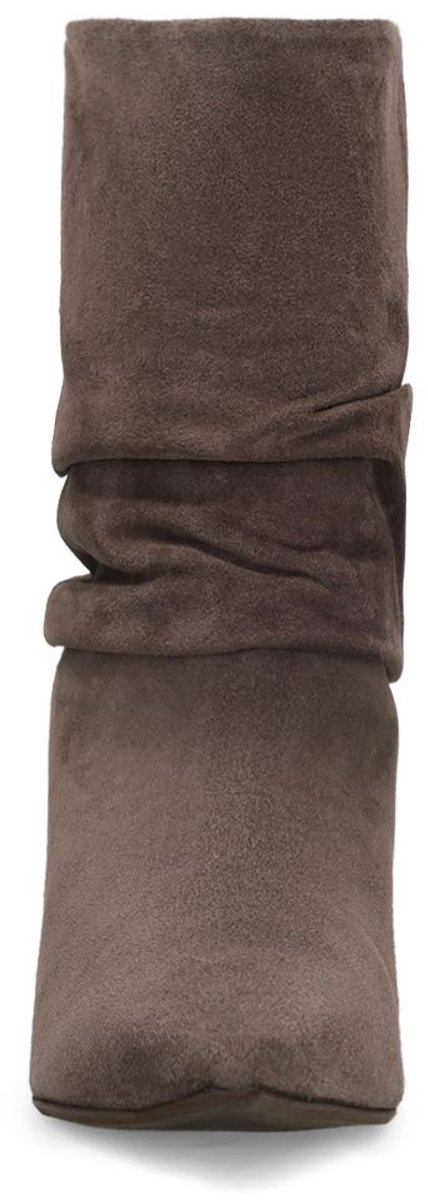 Manfield - Dames - Grijze suède slouchy enkellaarsjes met hak - Maat 40