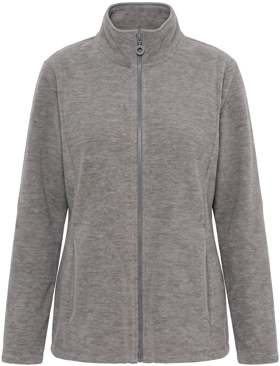 Ulla Popken - Dames - Fleece jas gemêleerd opstaande kraag lange mouwen - Medium grijs - Maat 62+