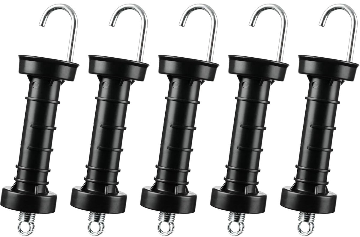 5 Stuks Geïsoleerde Afrastering Handgrepen Zwart, Heavy Duty Weideafrastering Poortgrepen, Elektrische Omheining Handgreep met Rechte Verzinkte Haak