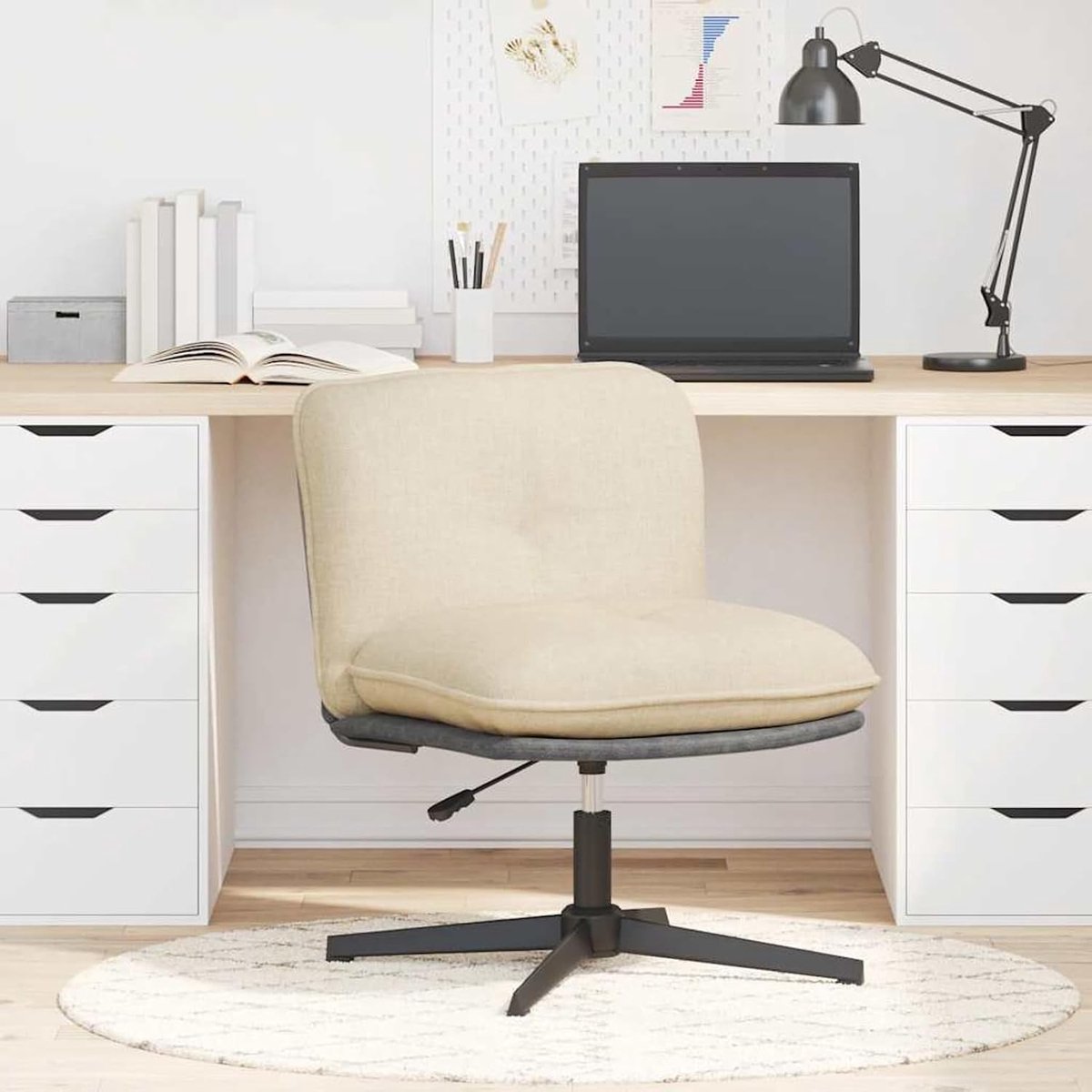 Bureaustoel, crème, 100% polyesterstof, 45-54 cm zithoogte ergonomisch, draaibaar, in hoogte verstelbaar, werkstoel voor kantoor en thuiskantoor