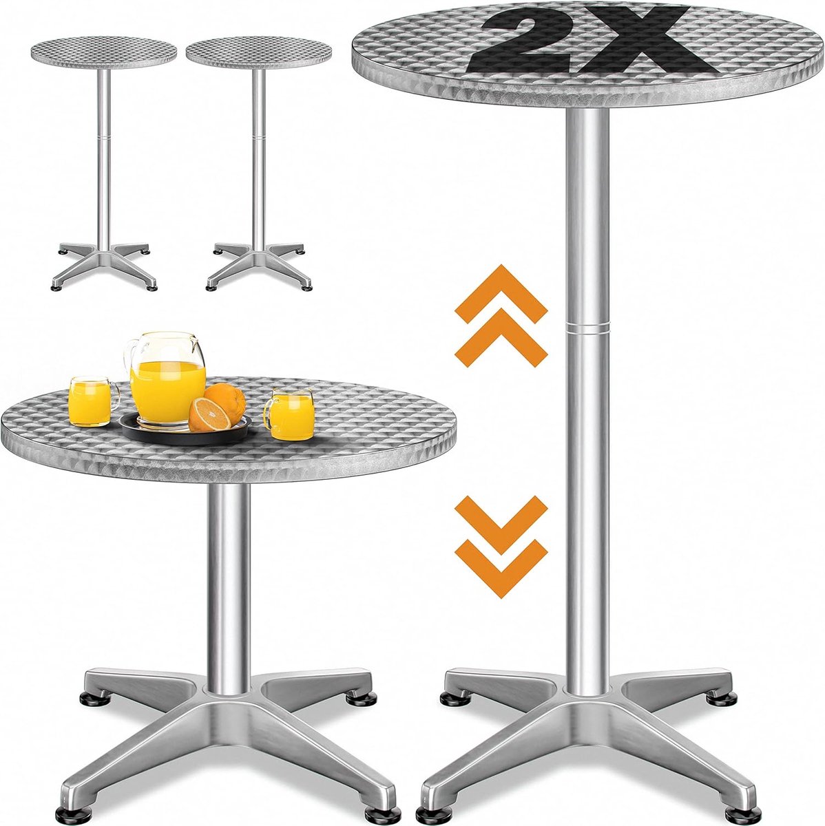 Set van 2 Statafels In Hoogte Verstelbaar 70cm/115cm Aluminium Rond Tuin Bistrotafel Bartafel Partytafel