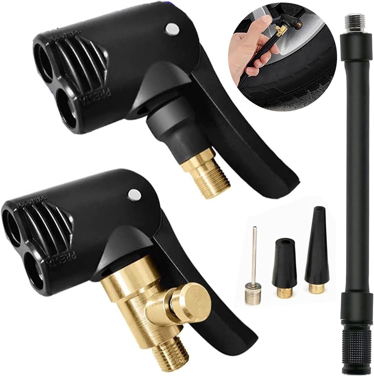2 Stuks Messing Autoventieladapter, Autobanden Air Chuck Autoventiel Hefboomstekker Bandenluchtvoerer, Luchtpompen, Clip Schroefdraadsproeiers Ventiel Aansluiting, Voor Auto-, Fiets- En Motorbanden