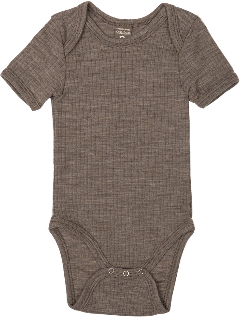 Smallstuff Romper Korte Mouw - Maat 56 - Merino Wol - Natur Melange