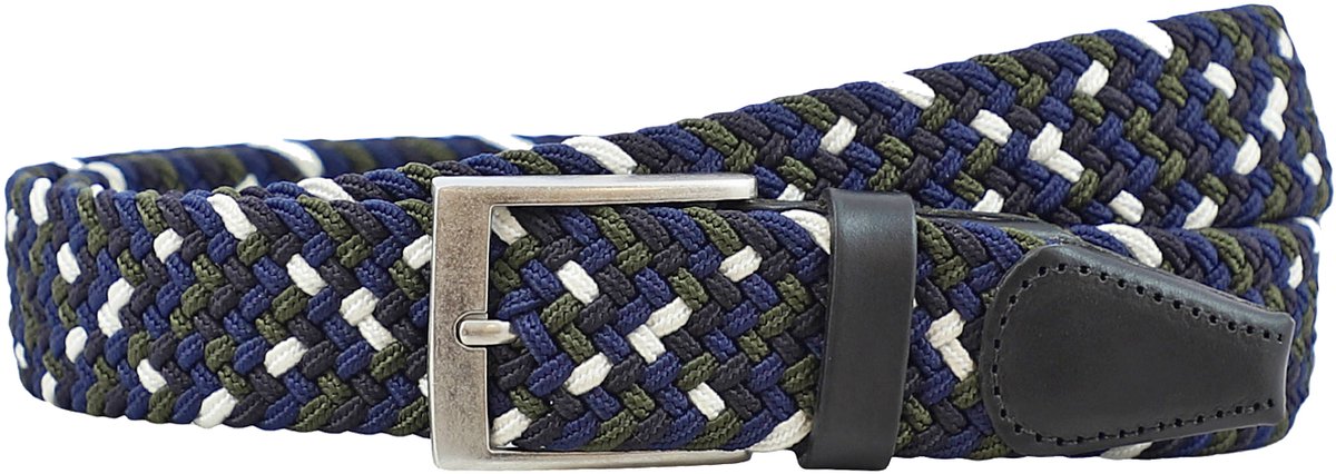 Houtkamp Elastische Riem Zwart / Blauw / Groen / Wit – Gevlochten Stretch Broekriem met echt Leer – Riem zonder Gaatjes – Dames & Heren - Lengte totaal 100 cm / Riemmaat 85