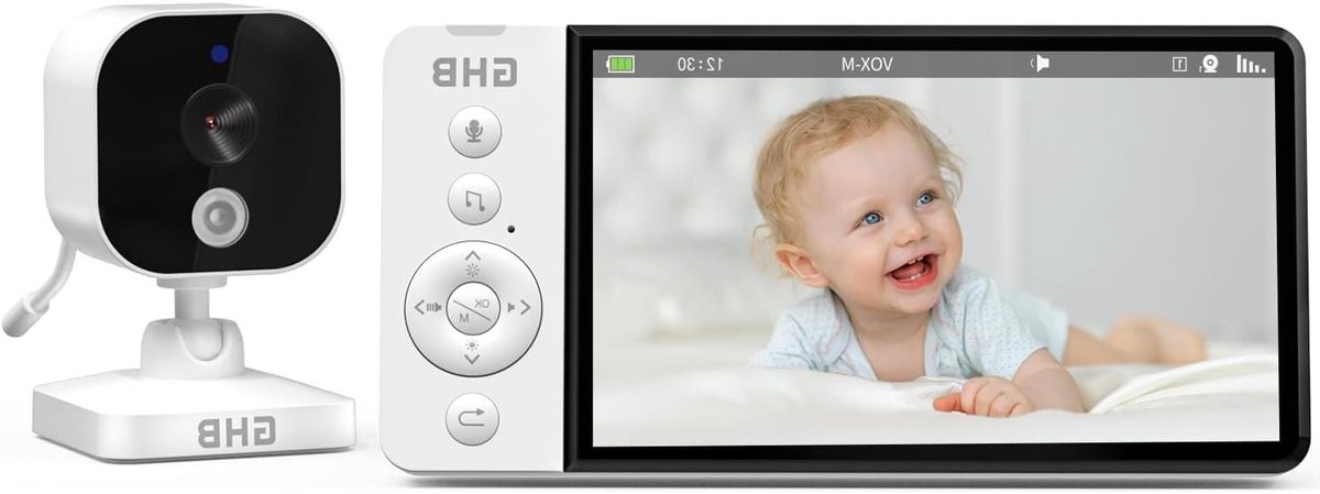Babycamera Monitor - Baby Bewaking - Kind in de gaten - Temperatuur Sensor - 5 inch Scherm - Wit