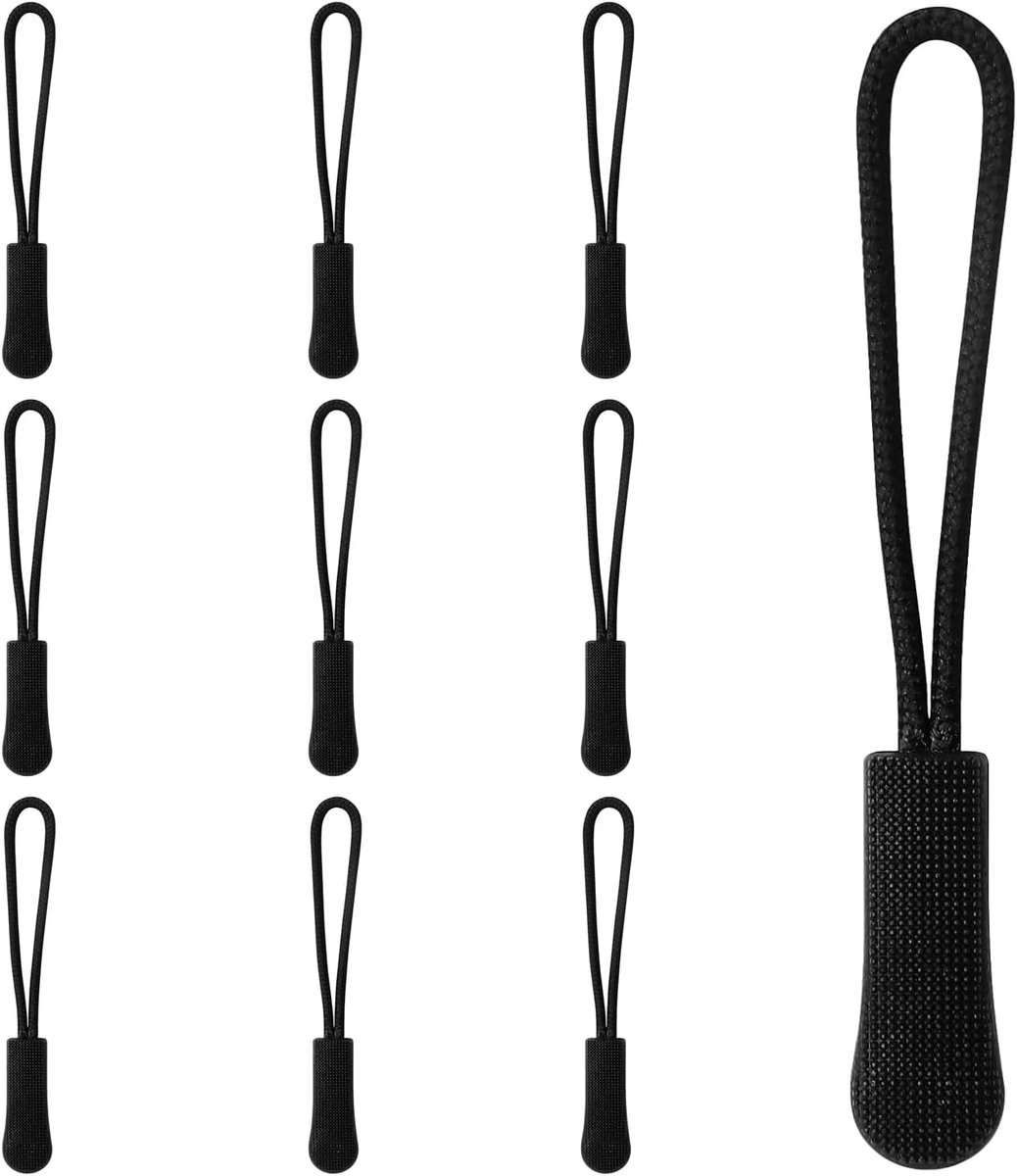 10 stuks ritshangers, zwarte PP vervangende ritstrekkers met ritssluiting antislip ritslabels voor rugzak, portemonnee, donsjack en bagageaccessoires